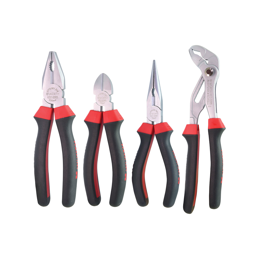 RED STRIPE Сет клешти 4 п. PREMIUM комбинирана; шпиц; секачка; папагалка Wurth