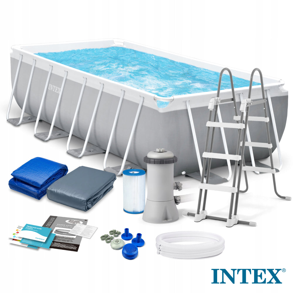 26792 Базен RECTANGULAR PRISM FRAME со филтер пумпа, скали, долна простирка и покривка (488 cm x 244 cm x 107 cm)